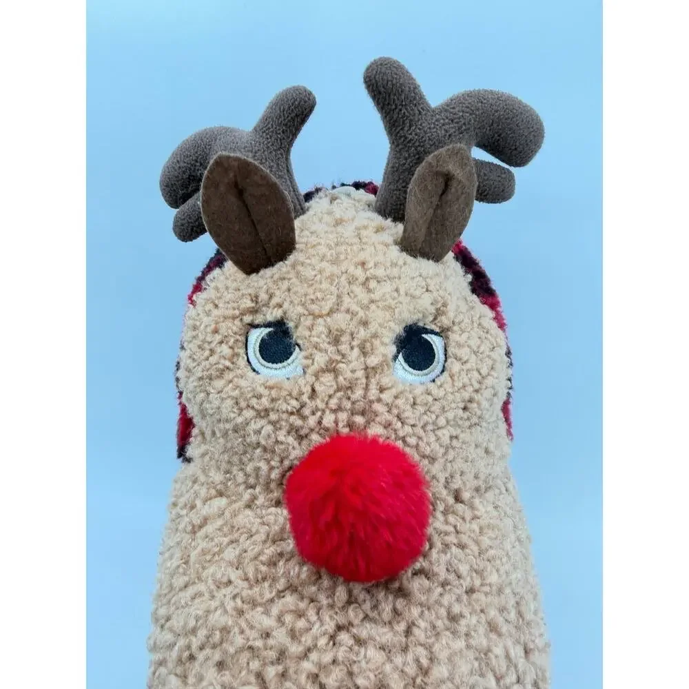Reindeer Christmas Plush Hat One Size Holiday Time Brown Red Adult
